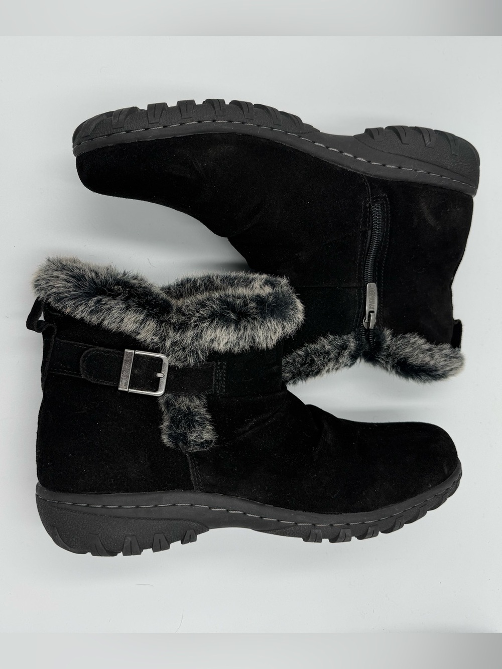Khombu Lindsey Black Leather Ankle Boots With Faux Fur, sz 10M